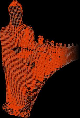 Statues of Buddhist monks in a line.